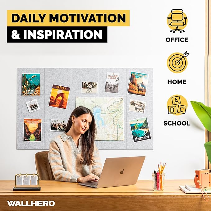 WALLHERO Cork Boards for Walls, Bulletin Boards 59"x36" | 15 Pack | Felt