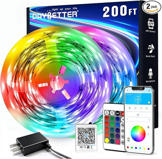 DAYBETTER LED Strip Lights 200 ft, Smart App Control Lighting Bedroom Rome Decor