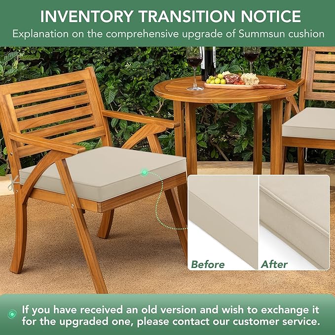Outdoor Chair Cushions Set of 2: Waterproof & Fade Resistant Deep Seat Cushion for Patio Furniture - 24 x 24 x 3 Inch Chair Pads with Ties and Hidden Zipper - Patio Chair Cushion Replacement, Beige