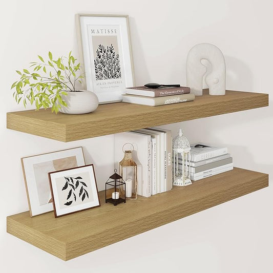 Vivelove 12 Inch Deep Floating Shelves 36 inch Long, 2 Inch Thick Wall Shelves
