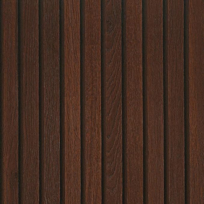 FunStick 36"x200" Dark Brown Slats Wood Peel and Stick Wallpaper Faux 3D Walnut