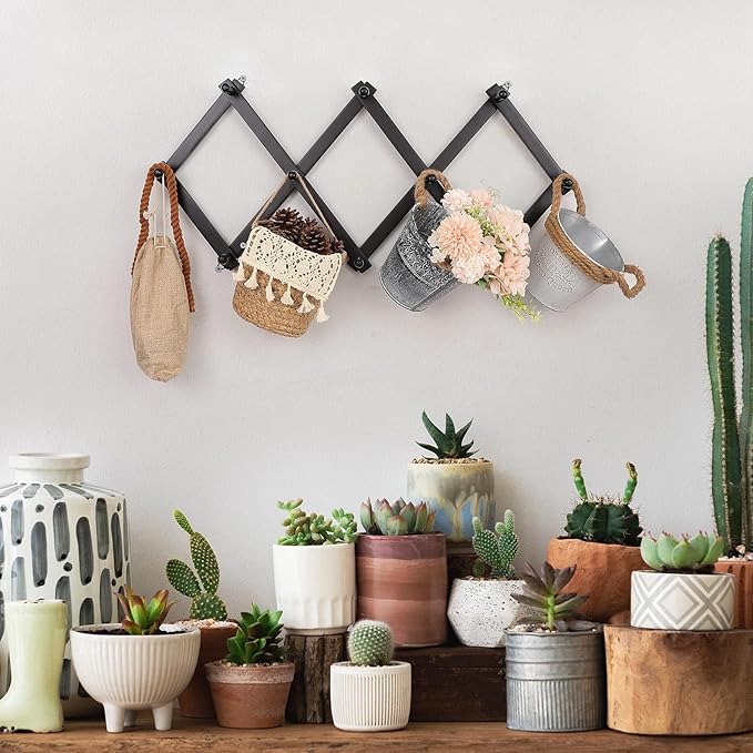 SCUNDA Wall Rack with 10 Hooks, Wooden Wall Expandable Coat Rack