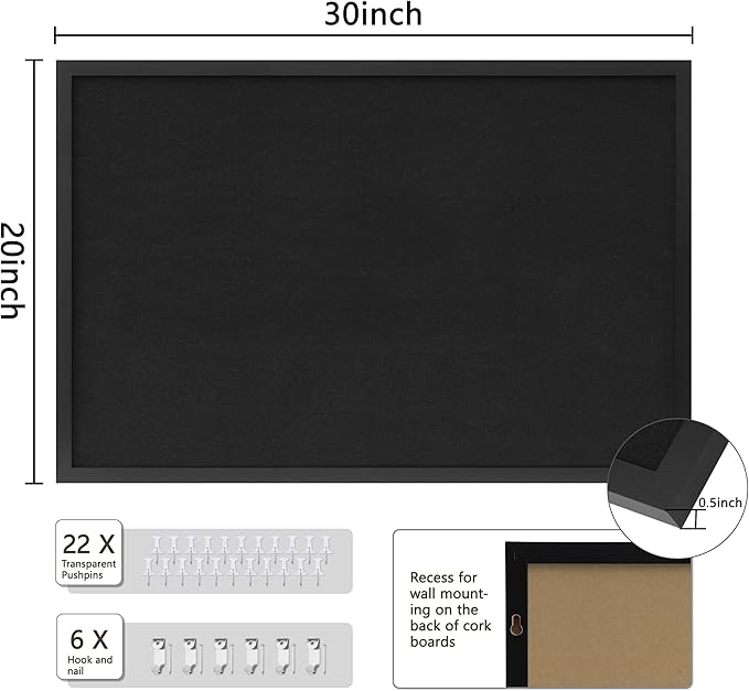 DAHAPYBOO Cork Board with Linen Black 2Pack, Bulletin Board 30"x20", Corkboards