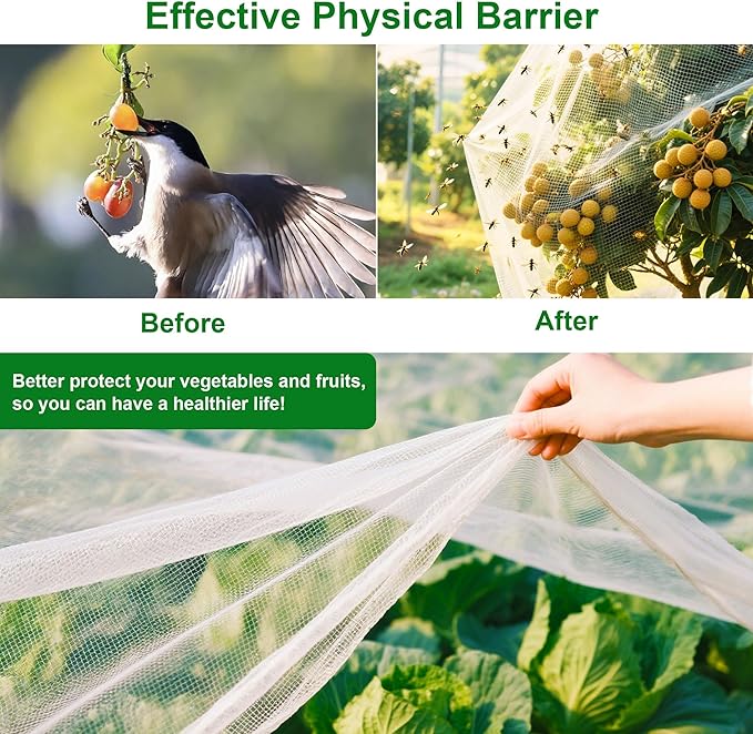 Garden Netting 10x60FT Ultra Fine Mesh Netting Bird Barrier Protection Vegetable Fruit Tree Bushes Plant Cover for Raised Bed