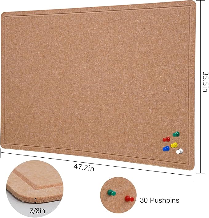 Large Bulletin Board, 48 X 36 inches Cork Board