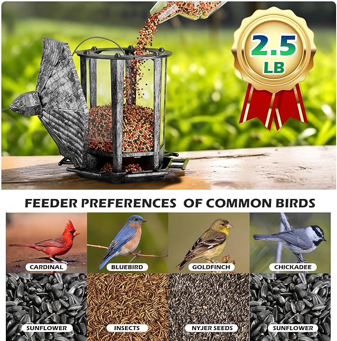 Birdream 2 Pack Bird Feeders for Outdoor, Retro Pagoda Design Fun Installation Bird Feeder, Attracting Wild Birds Chickadees Goldfinches Cardinals Finches and Sparrows - Retro Silver
