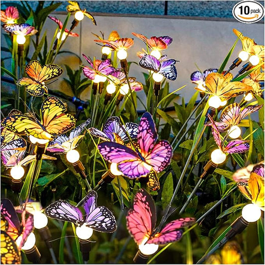 TONULAX Solar Garden Lights - 10 Pack Swaying Butterfly Light, Swaying in The Wind, Solar Outdoor Lights, Yard Patio Pathway Decoration, High Flexibility Iron Wire & Realistic Butterflies(10 Pack)
