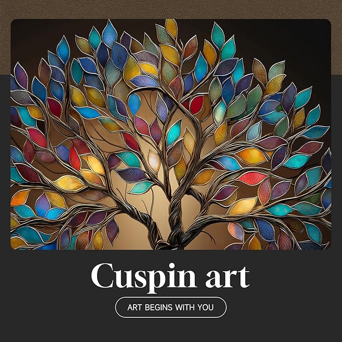 Framed Square Tree of Life Wall Art, Modern Contemporary Tree Painting Prints