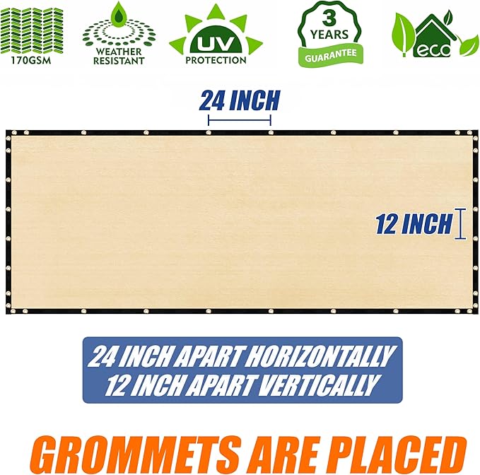 Amgo Custom Made 3' x 72' Beige Balcony Privacy Screen, Apartment Porch Railing Patio Fence Windscreen Fabric Cloth, Heavy Duty, Commercial and Residential, 90% Blockage (We Customize)