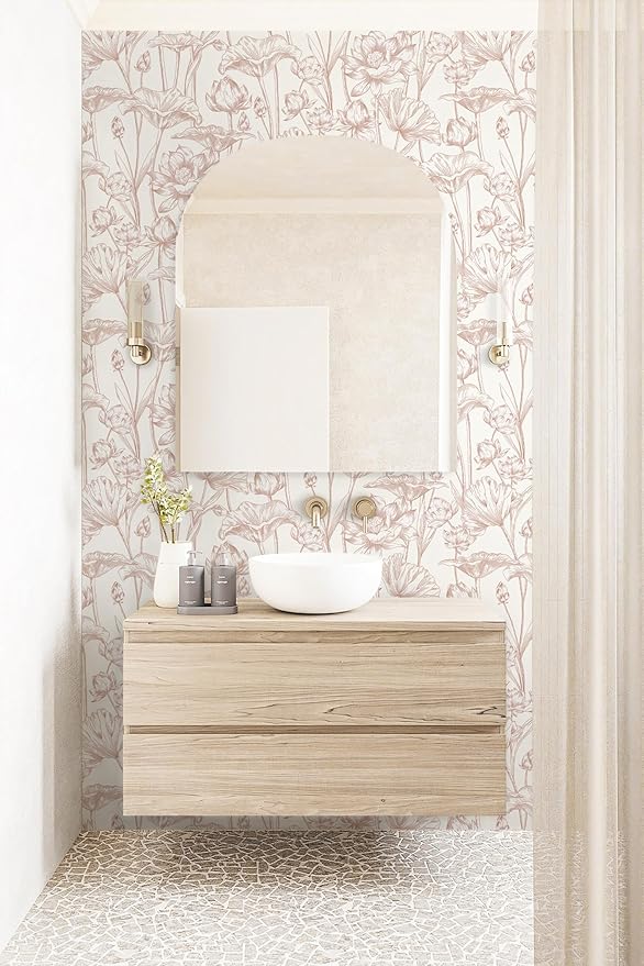 Timeet Floral Peel and Stick Wallpaper White and Pink Vintage Contact Paper 16"