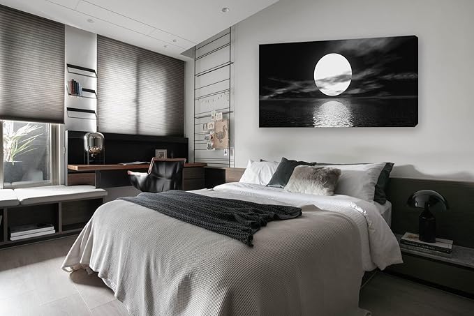 Cao Gen Decor Art S06462 Wall Art Canvas Sea White Full Moon in Night Picture