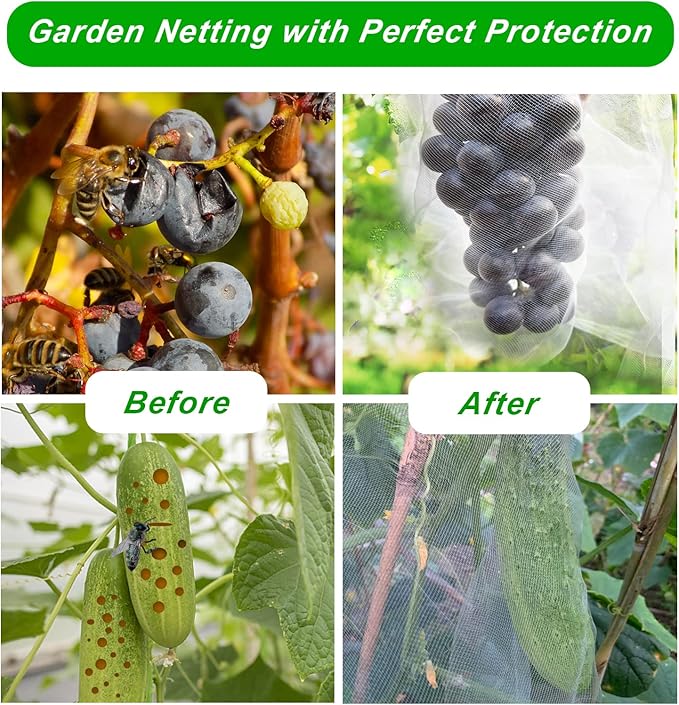 2 Pack 10X43FT Garden Netting for Raised Beds, Ultra Fine Insect Netting for Vegetable Flowers Fruits Greenhouse Crops, Garden Mesh Plant Cover Row Cover Barrier Protection Net for Birds