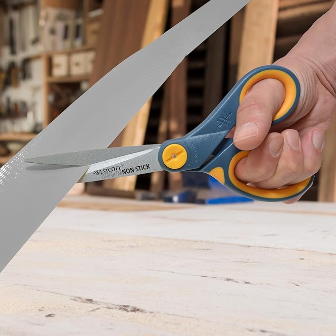 Westcott 8" Straight Titanium Bonded Non-Stick Scissors with Adjustable Glide Feature, Grey/Yellow (14849)