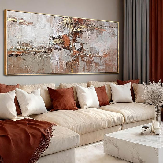 Brown and Gold Canvas Wall Art Colorful Abstract Minimalist Framed Prints