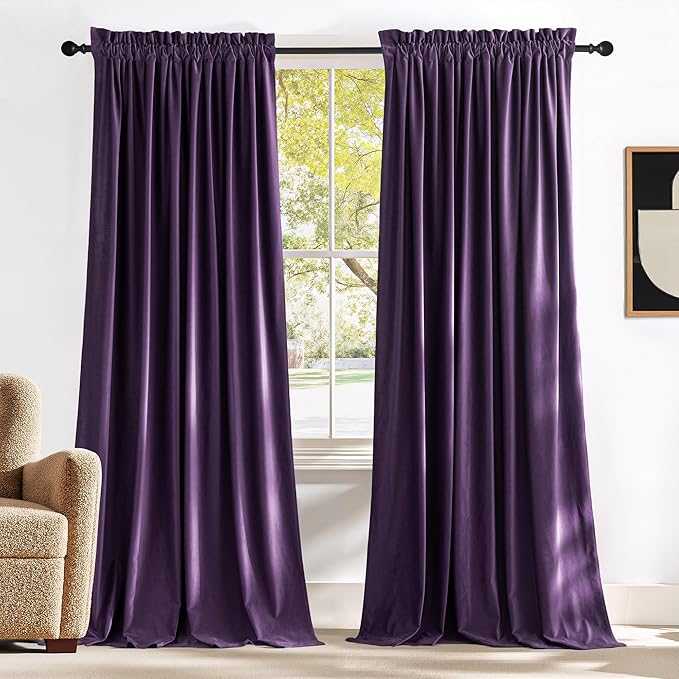 NICETOWN Purple Velvet Curtains 84 inches