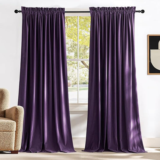 NICETOWN Purple Velvet Curtains and Drapes, Extra Long Elegant Wall Backdrop