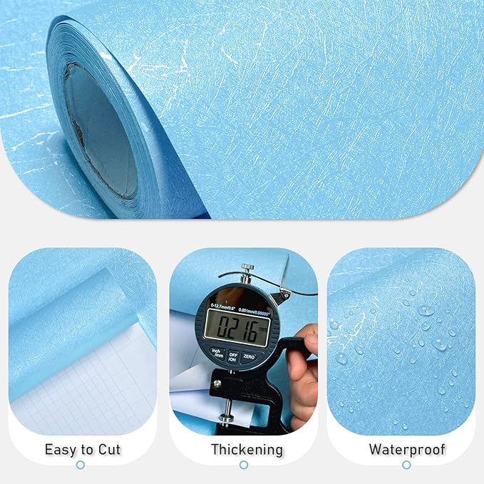 Cohoo Home Blue Peel and Stick Wallpaper Silk Solid Light Blue Contact Paper