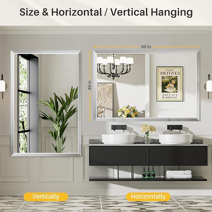 60x40 Inch Brushed Silver Bathroom Mirror
