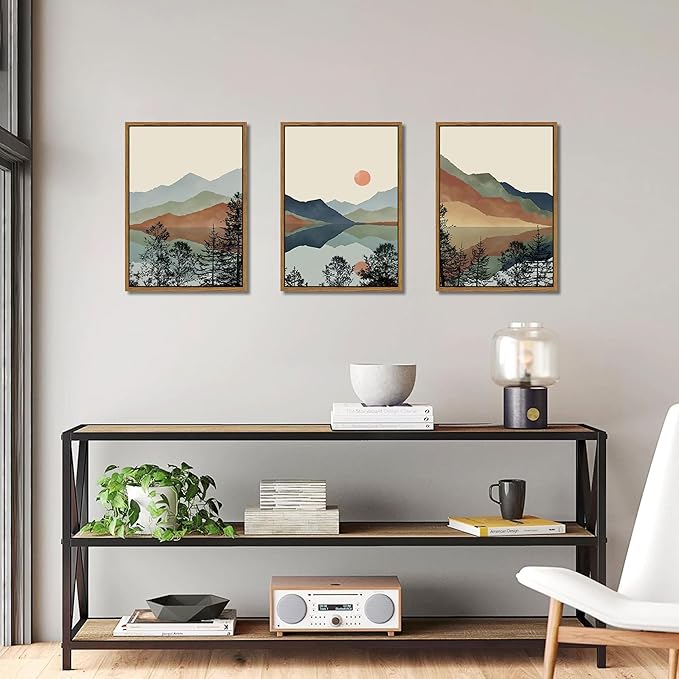 AKWISH Mountain Canvas Wall Art Set of 3, Boho Watercolor Poster Prints