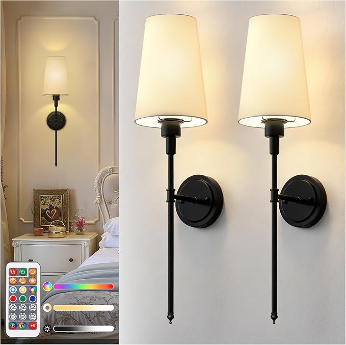DORESshop Battery Operated Wall Sconce Set of 2, Wireless Wall Light Easy to