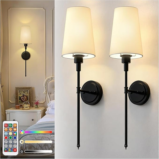DORESshop Battery Operated Wall Sconce Set of 2, Wireless Wall Light Easy to