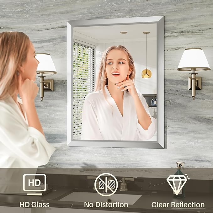 36x36 Inch Brushed Silver Bathroom Mirror