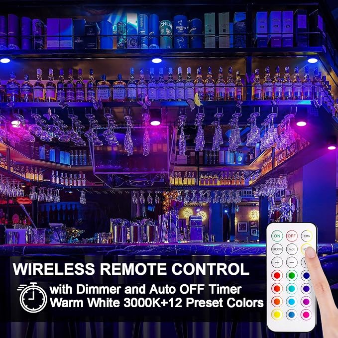 BLS LED Puck Lights with Remote Control, Wireless Under Cabinet & Closet