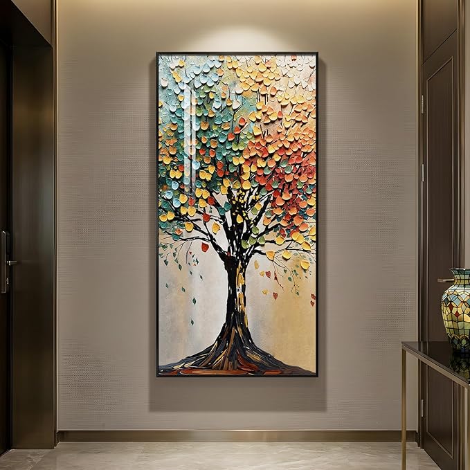 Large Framed Vertical Tree of Life Wall Art