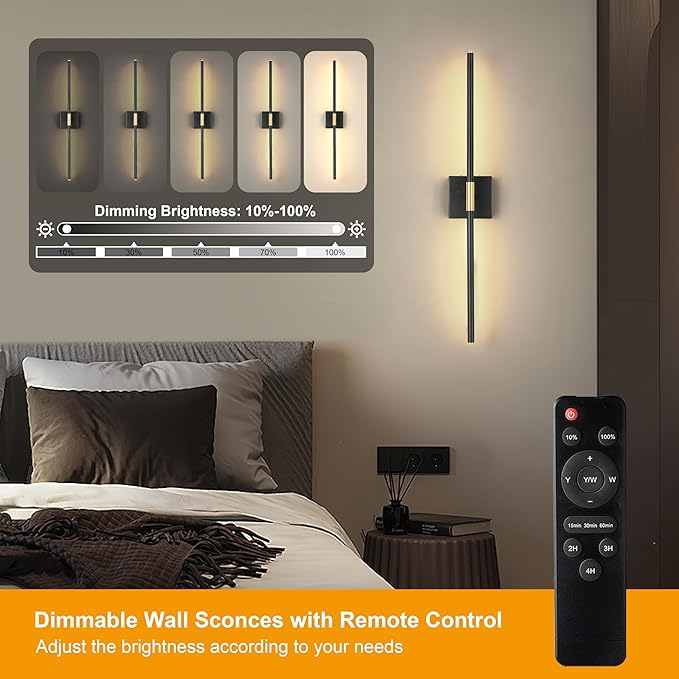 Morauroral 30 Inch Battery Operated Wall Sconces Set of Two, Dimmable Wall