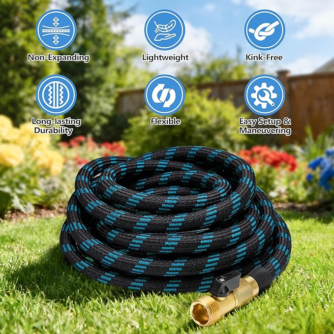 25 FT Non-Expandable Garden Hose, 2026 New Upgraded Flexible Water Hose, Ultra Lightweight Non-Expanding hoses with 10 Function Sprayer, Leak proof, Pressure Resistant for Yard, Outdoor