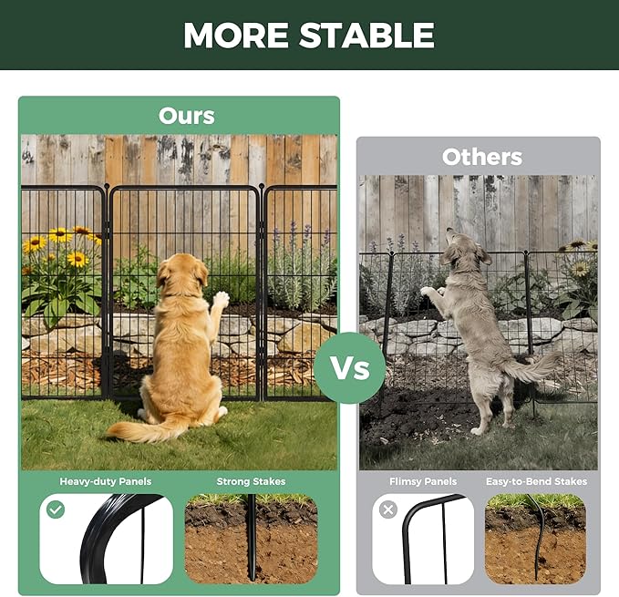FXW Garden Fence Outdoor for the Yard – 40in(H) x 109.4ft(L) Heavy Duty Metal Animal Barrier for Dog, No Dig Decorative Dog Fence, 48 Panels, Black