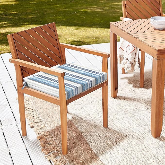 LVTXIII Outdoor Chair Cushions, Fade-Resistant Patio Furniture Cushions Outdoor Chair Pads with Ties for Dining Chairs and Garden Furniture Use, 18.5"x16"x2" 4 Pack, Stripe Layered Blue