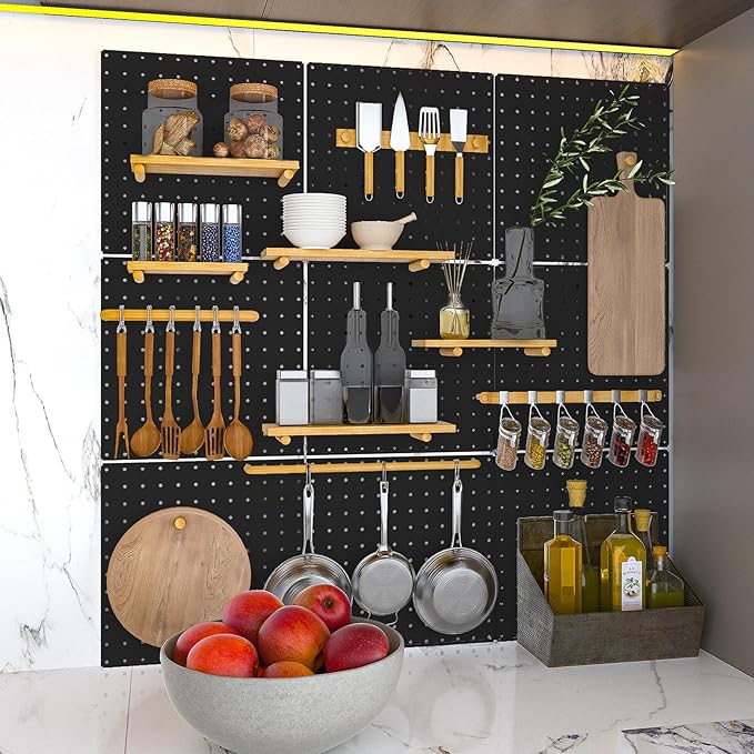 Peg Board, 4 Pack Metal Pegboard Panels Black Pegboards Wall Organizer