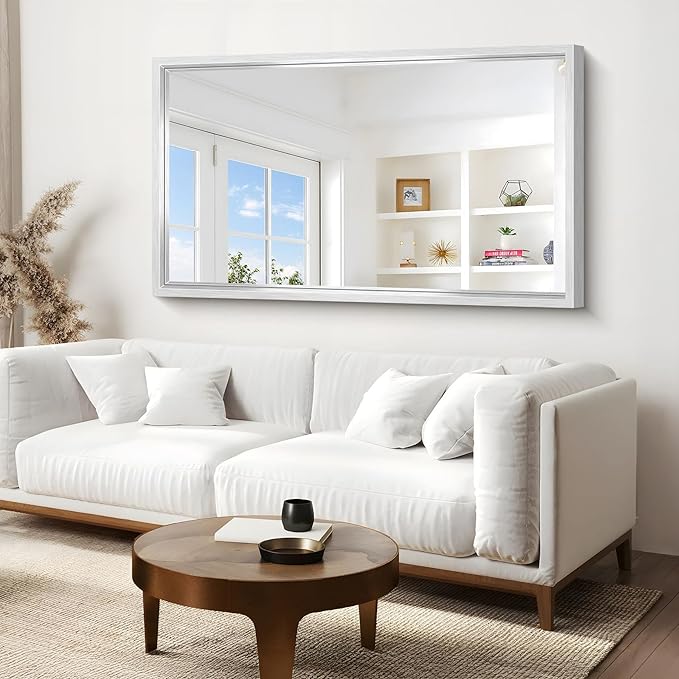 60x36 Inch Brushed Silver Bathroom Mirror, Large Rectangular Mirror