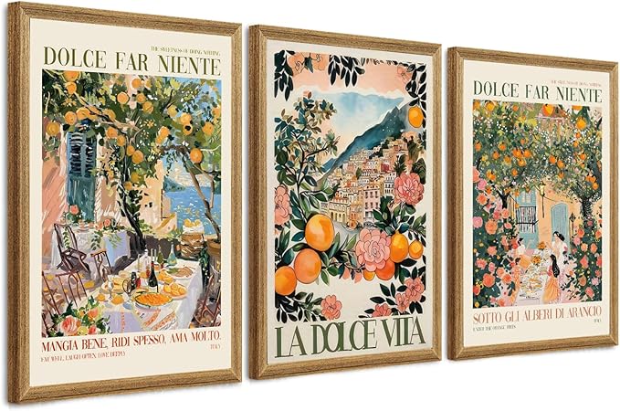 SYWENNOI 3 Pieces Wood Framed Italy Scenes Canvas Wall Art, Tuscan Wall Decor
