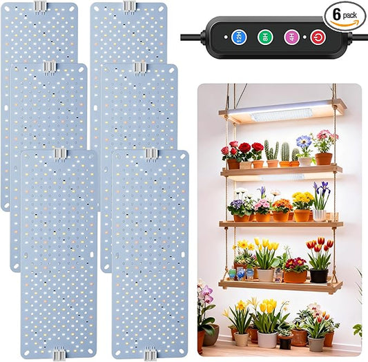 60W Ultra-Thin Panel Full Spectrum Grow Lights, 1152 LEDs Growing Light for Indoor Plants with Daisy Chain Function, Grow Lights for Seed Starting with 4/8/12/16/20H Auto On/Off Timer (6pcs)