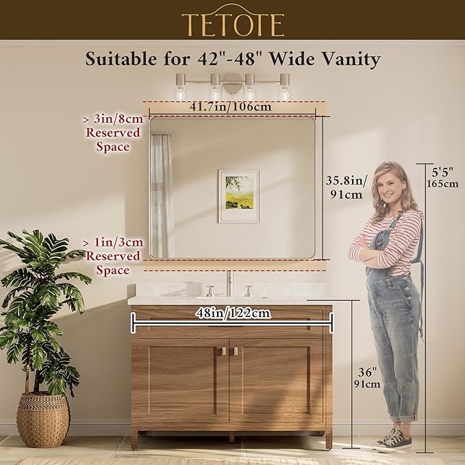 TETOTE 42 x 36 Inch Gold Mirror