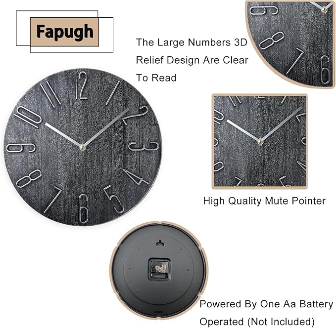 Wall Clock, Silent Clock, Wall Clocks Battery Operated， 12 inch Modern Wall