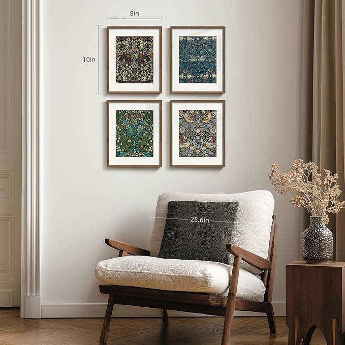 Framed William Morris Canvas Wall Art, 4 Piece Vintage Botanical Floral Bird