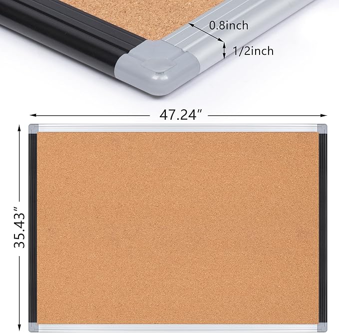 Large Cork Bulletin Board 36" x 48", 4 x 3 Office Board