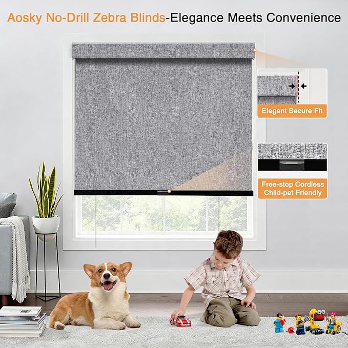 AOSKY No Drill Cordless Blackout Roller Shades