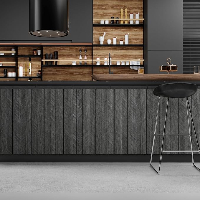 CHIHUT Charcoal Wood Panels for Wall 12"x79" Sound Absorbing Herringbone Wood