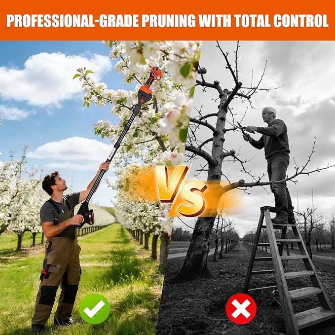 LLNDEI 2 IN 1 Brushless Pole Pruning Shear, 1.6'' Cutting Diameter, Electric Tree Pruner, 7.5Ft Reach, Battery Powered Cordless Electric Pruning for Garden & Flower.