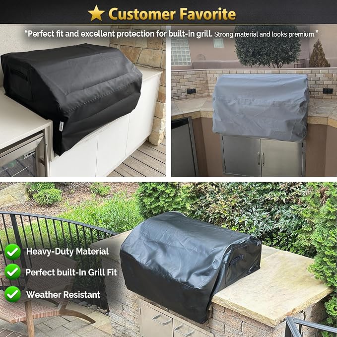 Covers & All Built-in Grill Cover for Outdoor Grill – Heavy Duty 12 oz Waterproof Built-in BBQ Grill Cover, PVC-Coated Polyester with Elastic Hem for Snug Fit (48 x 27 x 26 inches, Black)