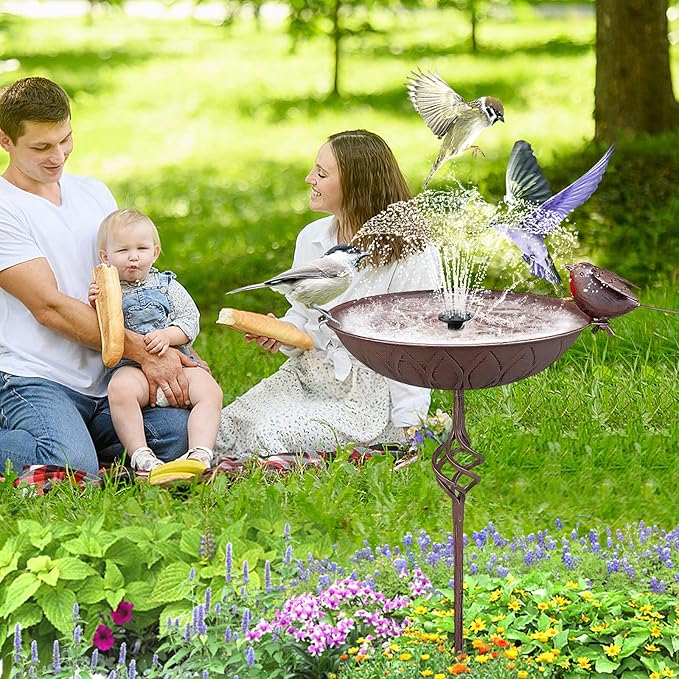 Metal Bird Bath for Outside,Hand-Painted Outdoor Birds Baths Water Bowl with Stake for Garden Patio Yard Lawn Decor, 27.6" H Bird Feeder with 5 Prongs Base,Vintage Freestanding Birdbaths & Birdfeeder