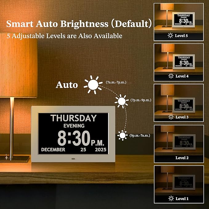 10.1'' Extra Large Digital Clock, 1280*800p HD Display, Dementia Clock