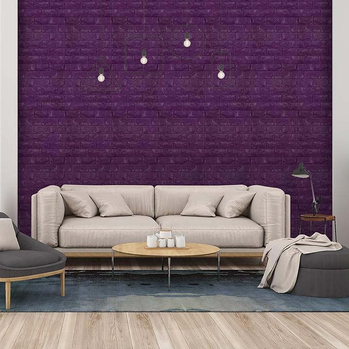 11PCS 3D Wall Panels Peel and Stick Faux Brick Wallpaper Purple Self Adhesive
