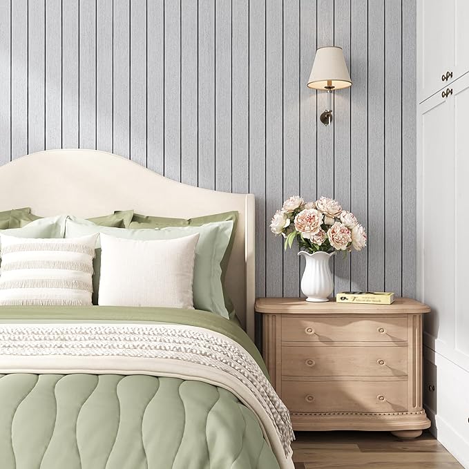 VEELIKE Light Grey Wood Slat Wall Panel Peel and Stick Wood Wall Panels