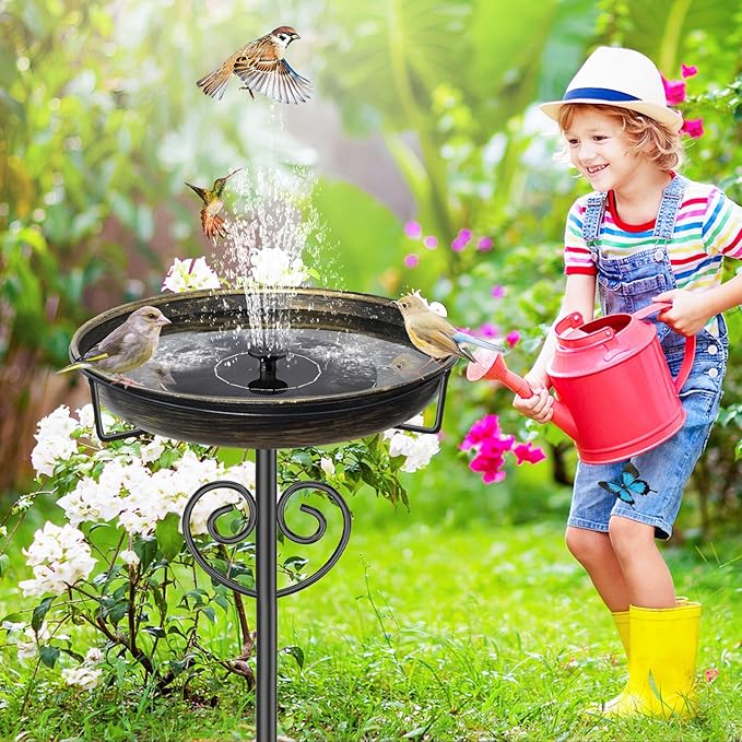 Metal Bird Bath for Outdoor, Garden Freestanding Birdbaths & Birdfeeders with Removable Bird Baths Feeder Bowl with 5 Prong Base Stake for Outside Garden Patio Yard Lawn Decor (Vintage Gold)