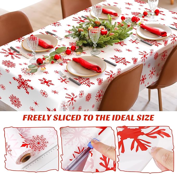 Kochorie 100 Ft x 54 Inch Red Snowflake Tablecloth Roll